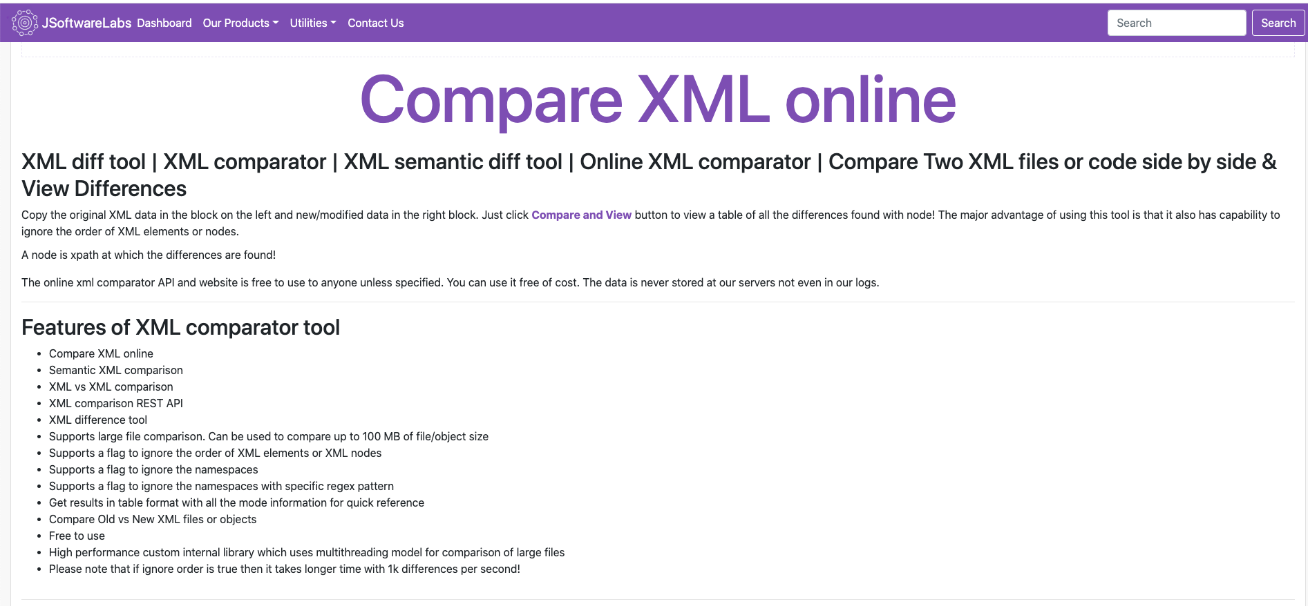 xml comparator features